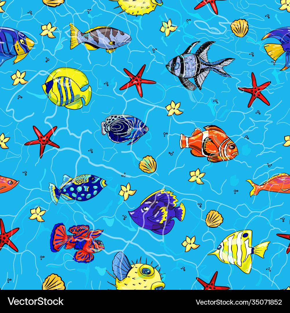 Colorful seamless pattern with exotic fish Vector Image