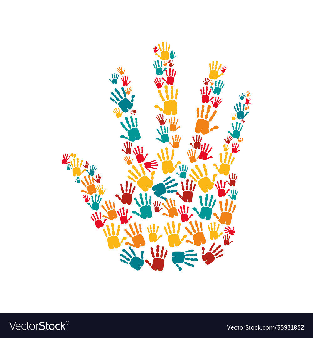 Hand human stop with hands colors pattern Vector Image