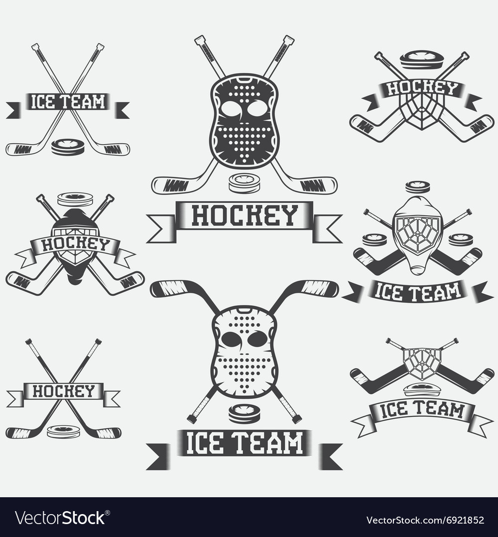 Hockey sport club vintage labels set Royalty Free Vector