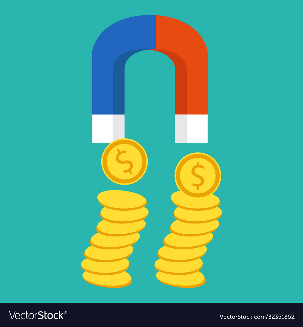 Magnet attracts money flat style red Royalty Free Vector