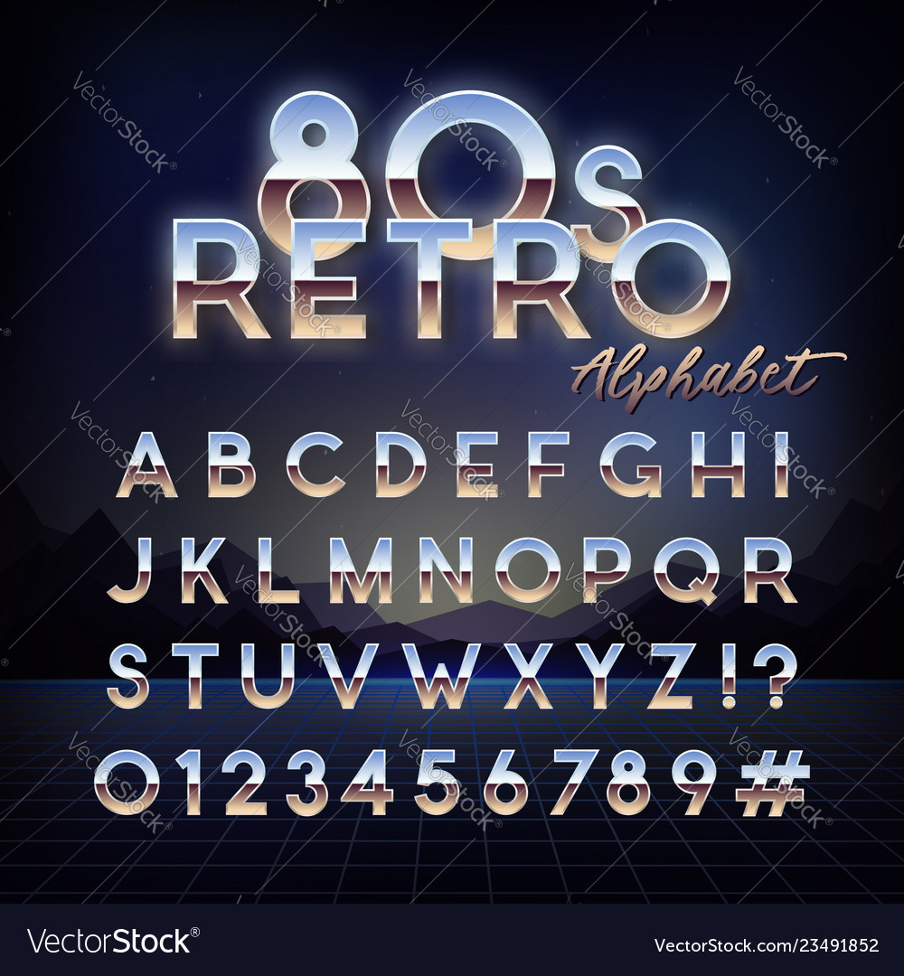 Shiny 80s retro alphabet futuristic english font