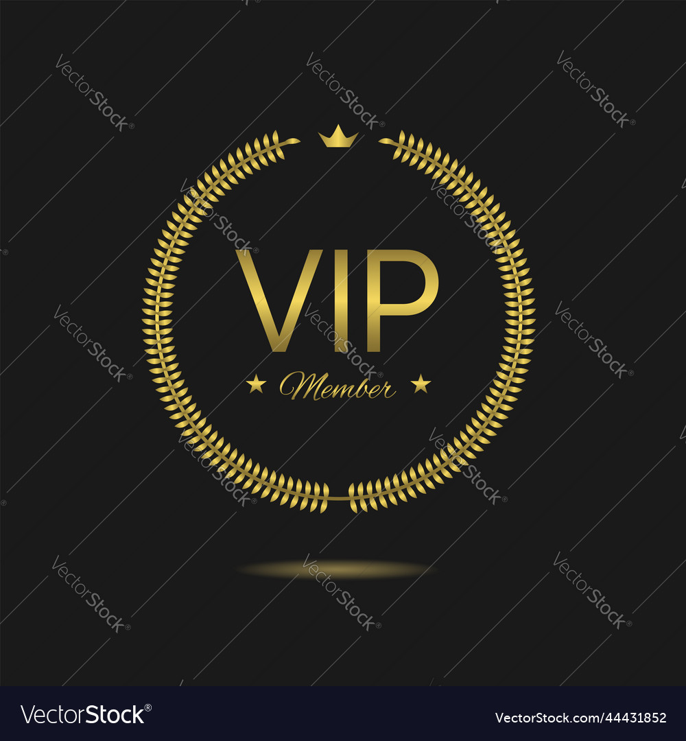 Vip member golden laurel wreath label Royalty Free Vector