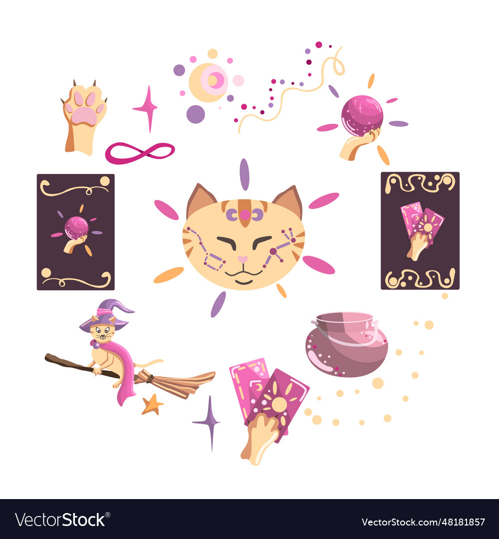 Magic set including witchs cat divination ball Vector Image