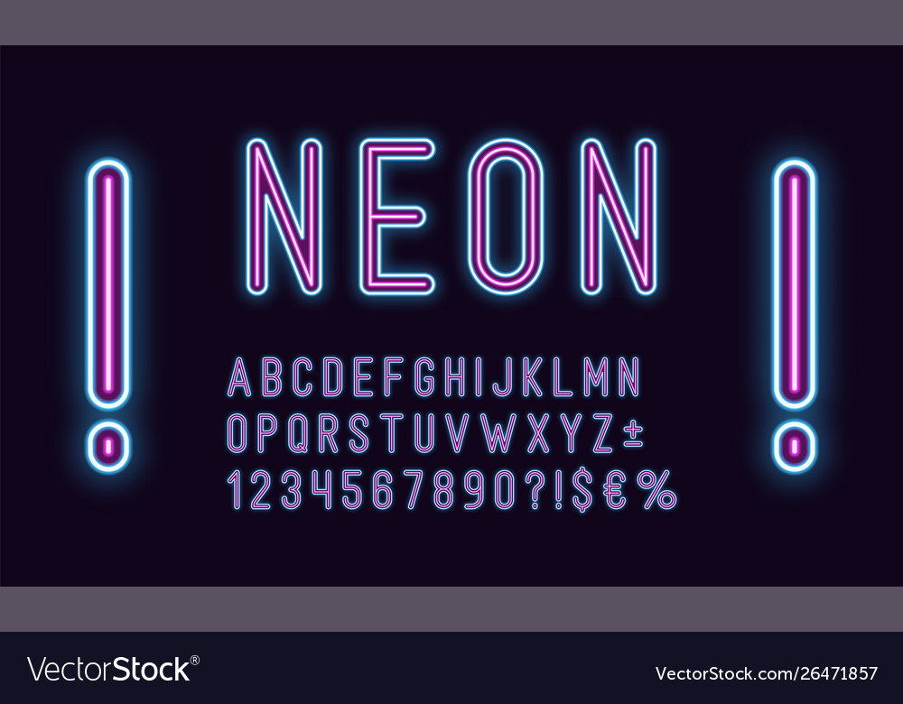 Neon rounded alphabet outlined font glow duotone Vector Image