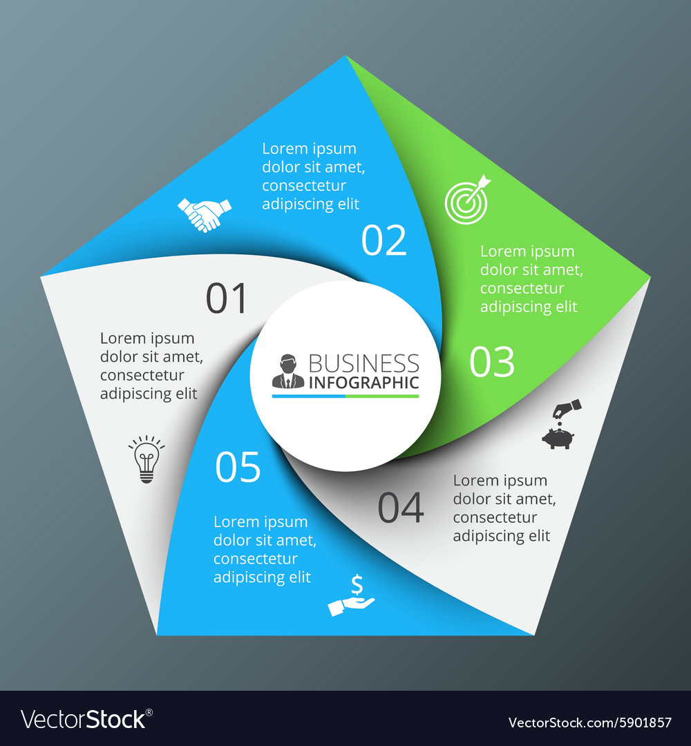 Spiral pentagon for infographic Royalty Free Vector Image