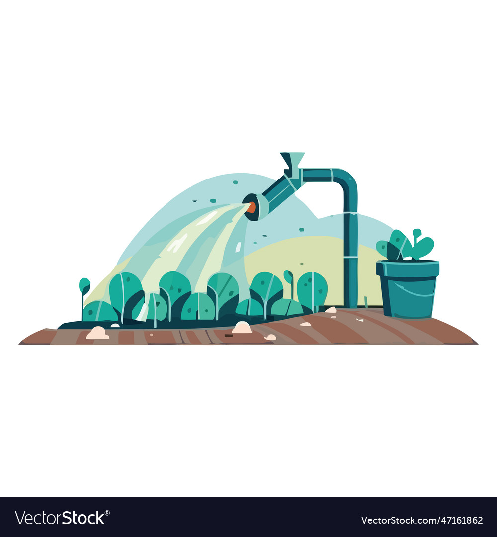 Green plant growth with sprinklers Royalty Free Vector Image