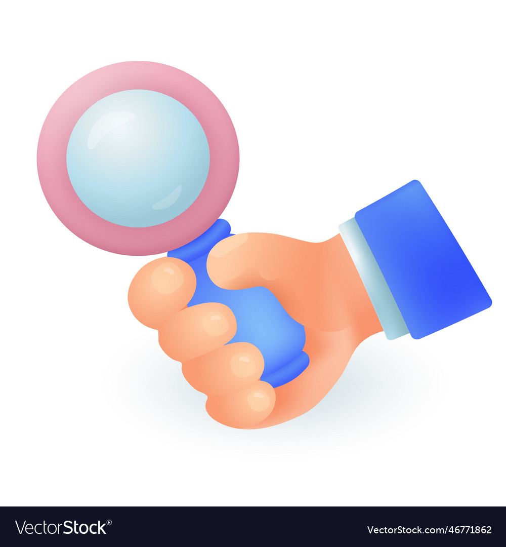 Hand Of Man Holding Handle Of Magnifying Glass 3d Vector Image 1647