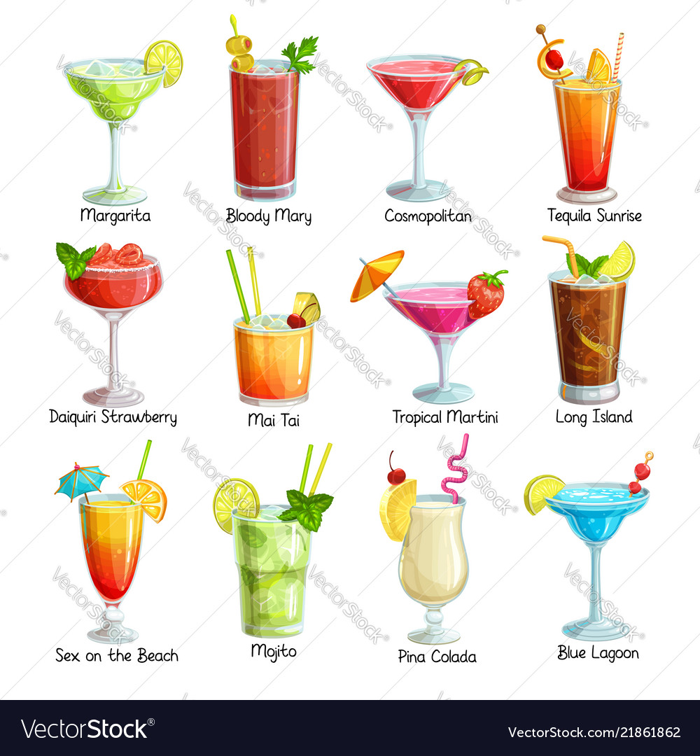 Set of tropical cocklails vector image Set of tropical cocklails