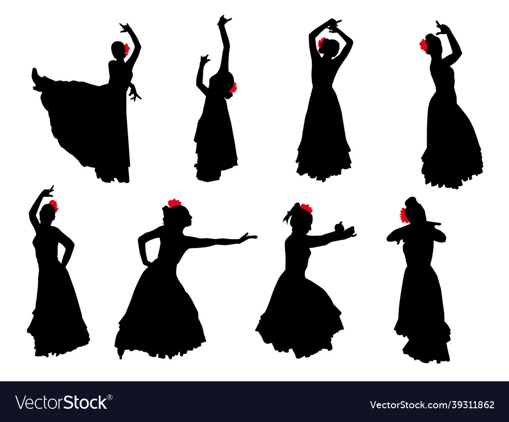 Silhouette flamenco dancer 011 Royalty Free Vector Image