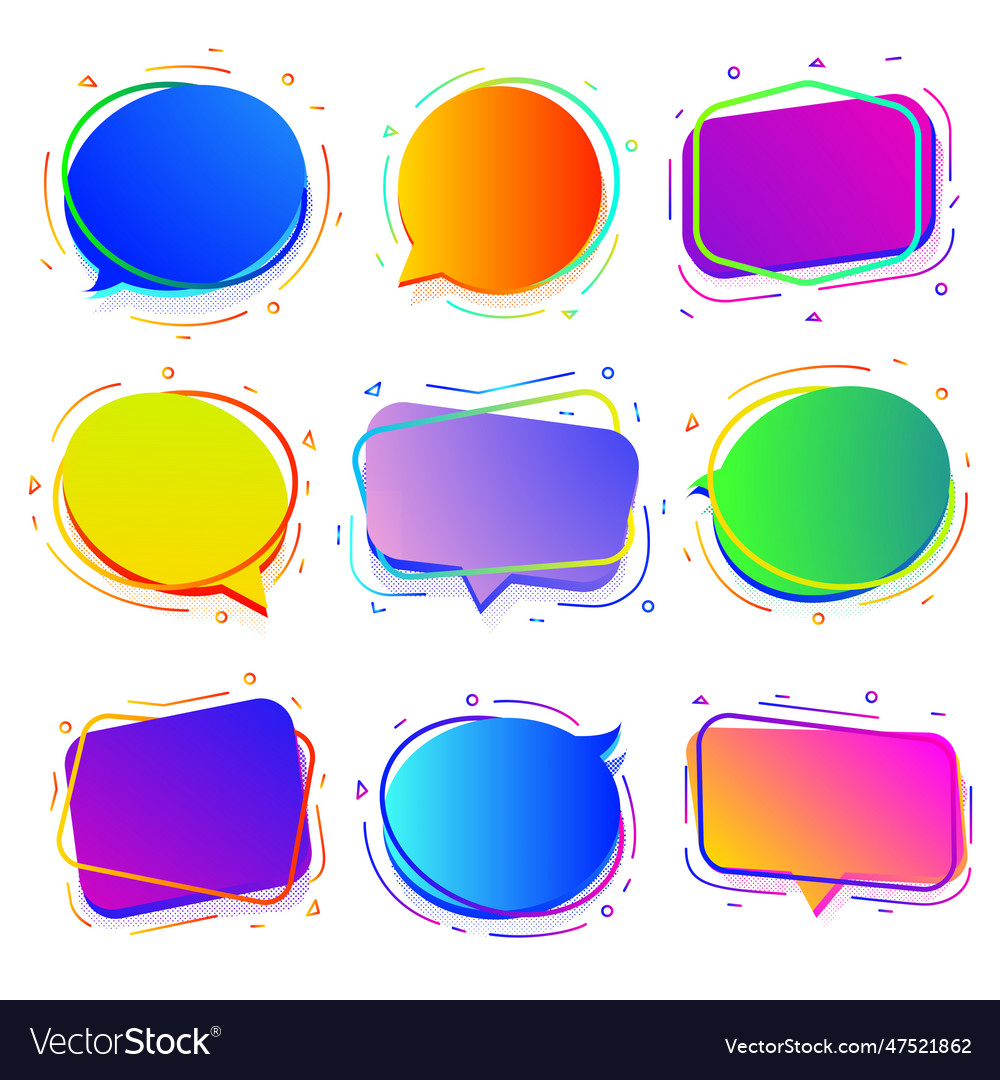 Speech bubble set neon color half tone Royalty Free Vector