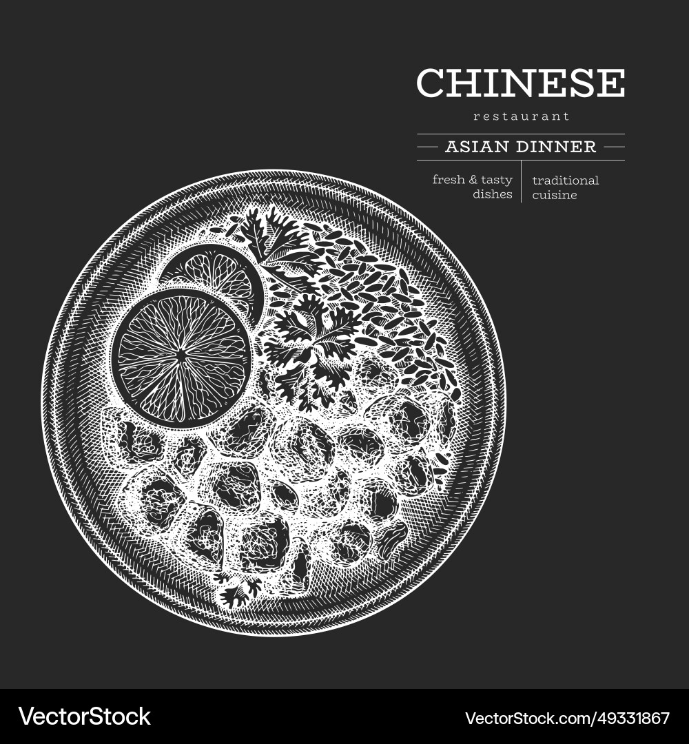 Chinese dish chalk board hand drawn isolated Vector Image