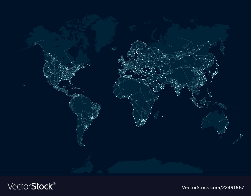 Communications network map of the world Royalty Free Vector