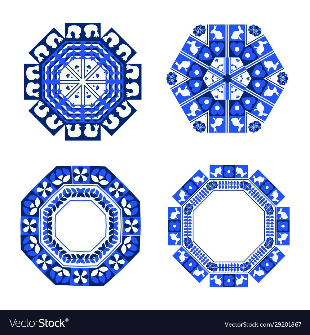 Set decorative circular composition with folk Vector Image