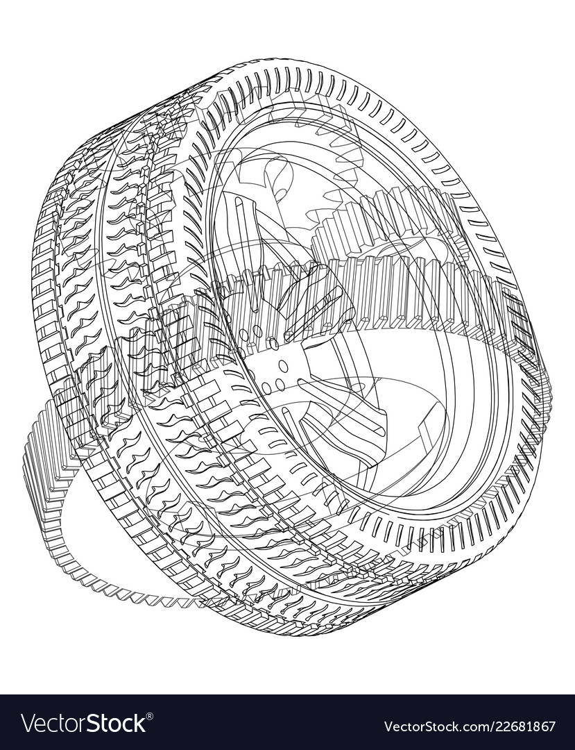 Wheel and gear mechanism on a white Royalty Free Vector