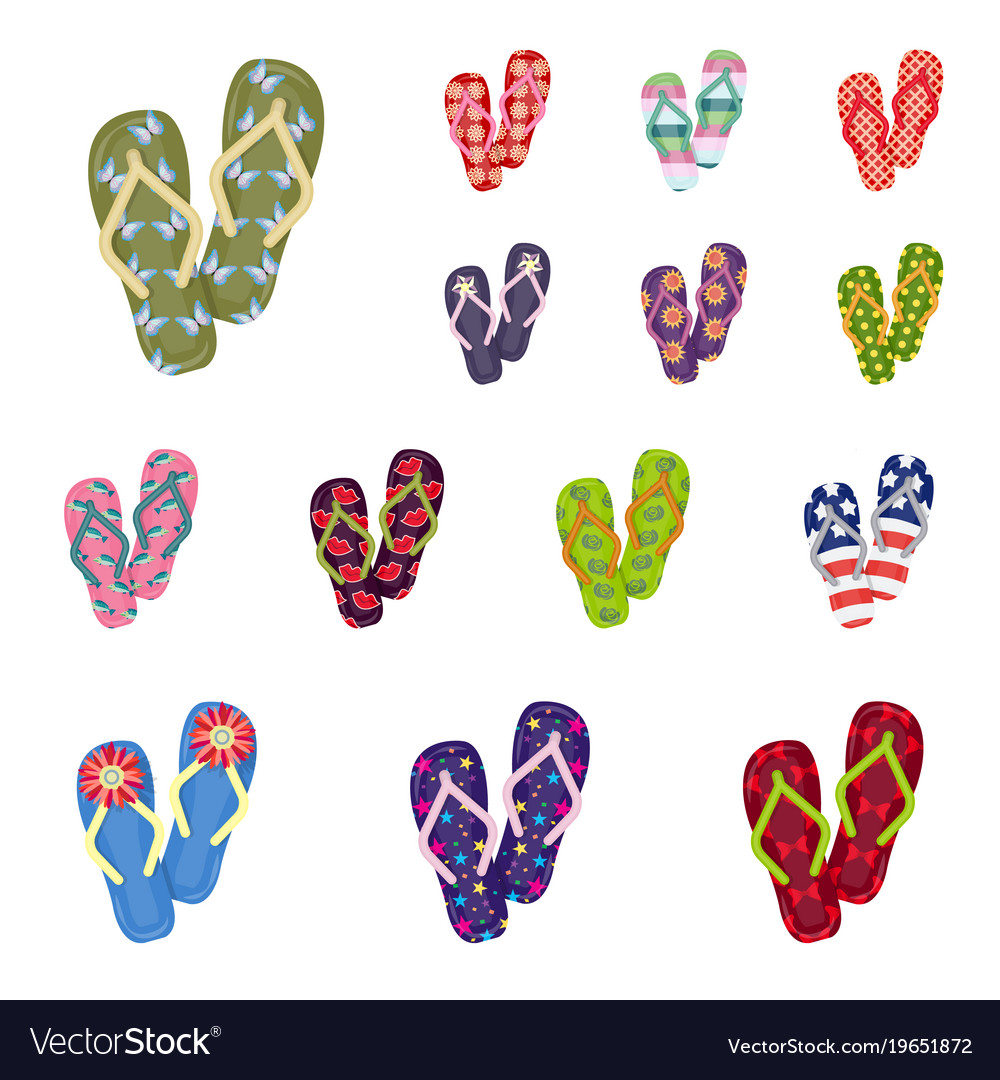 Flip-flops cartoon icons in set collection Vector Image