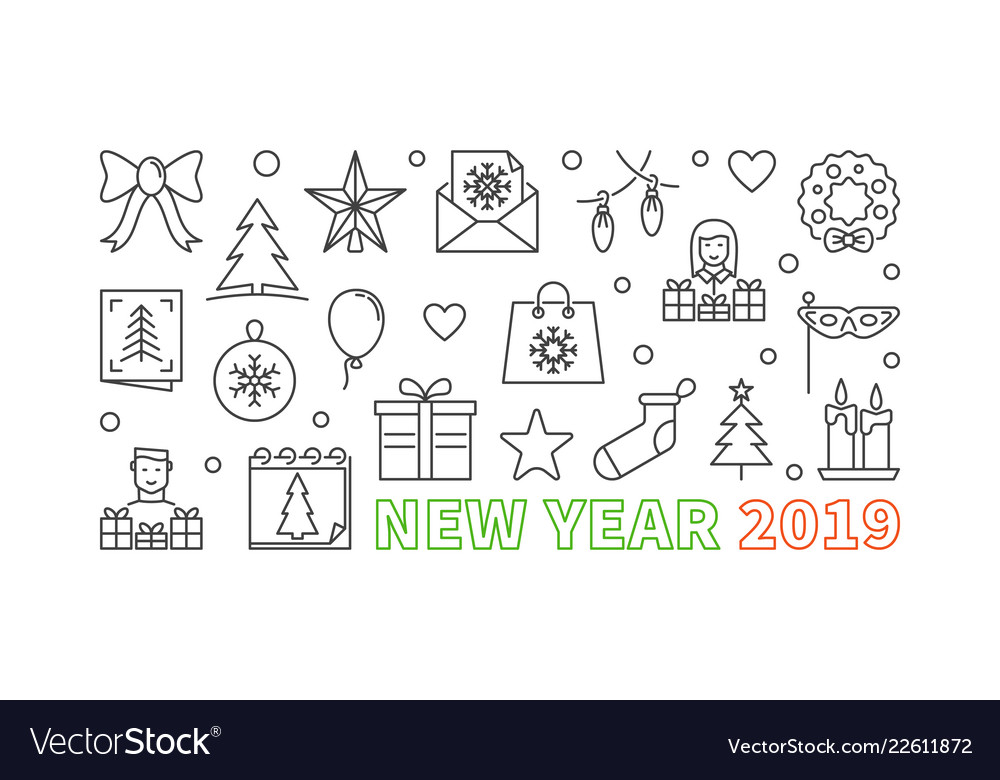 Happy new year 2019 linear horizontal Royalty Free Vector