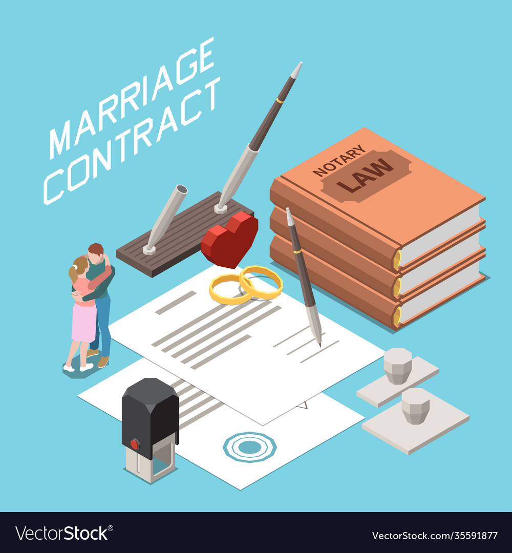 Marriage contract isometric background Royalty Free Vector