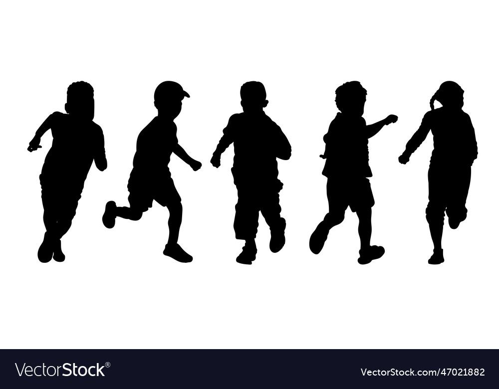 Set of silhouettes of running children Royalty Free Vector