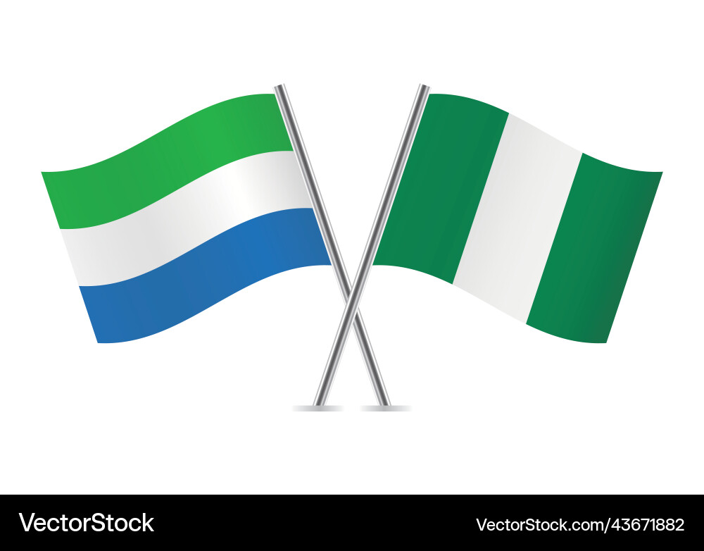 Sierra leone and nigeria crossed flags Royalty Free Vector