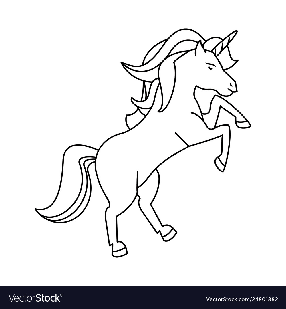 Unicorn fantasy horse cartoon in black and white Vector Image