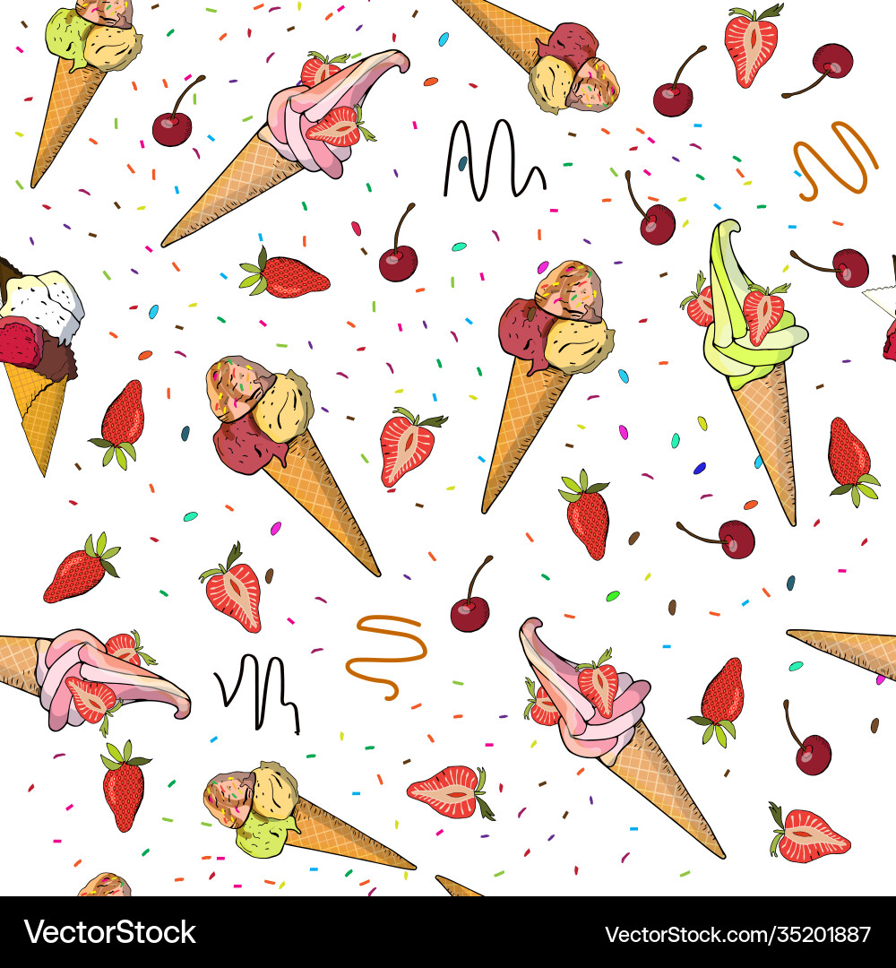 Ice cream seamless pattern hand Royalty Free Vector Image