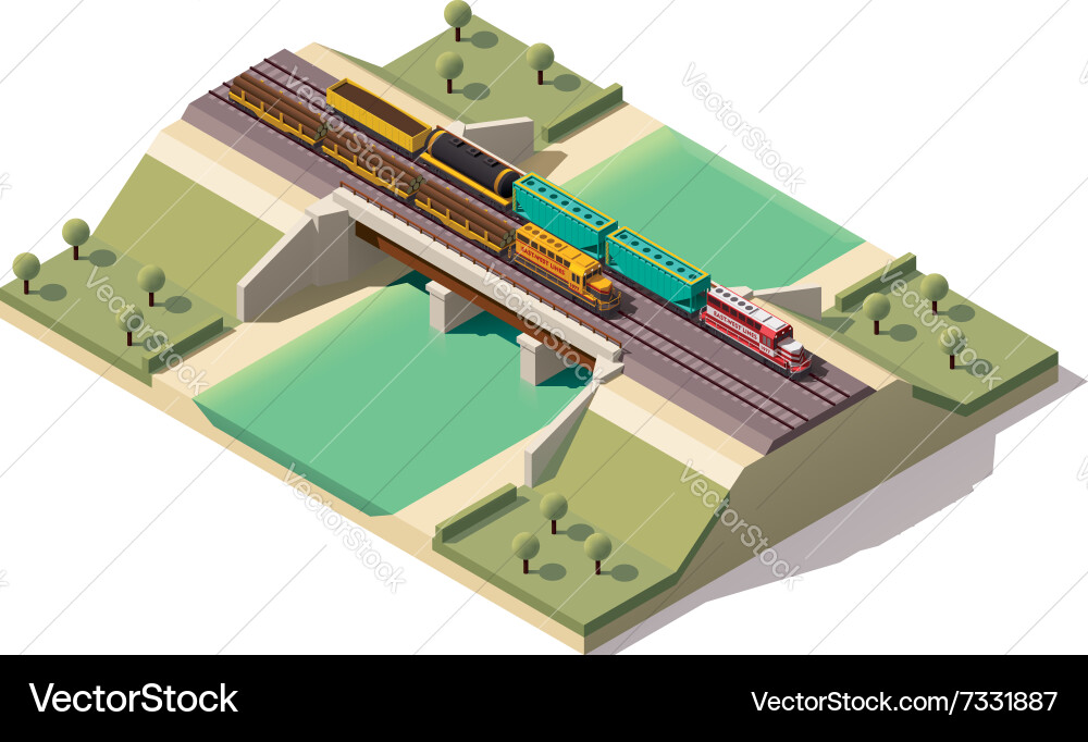 Isometric train bridge Royalty Free Vector Image