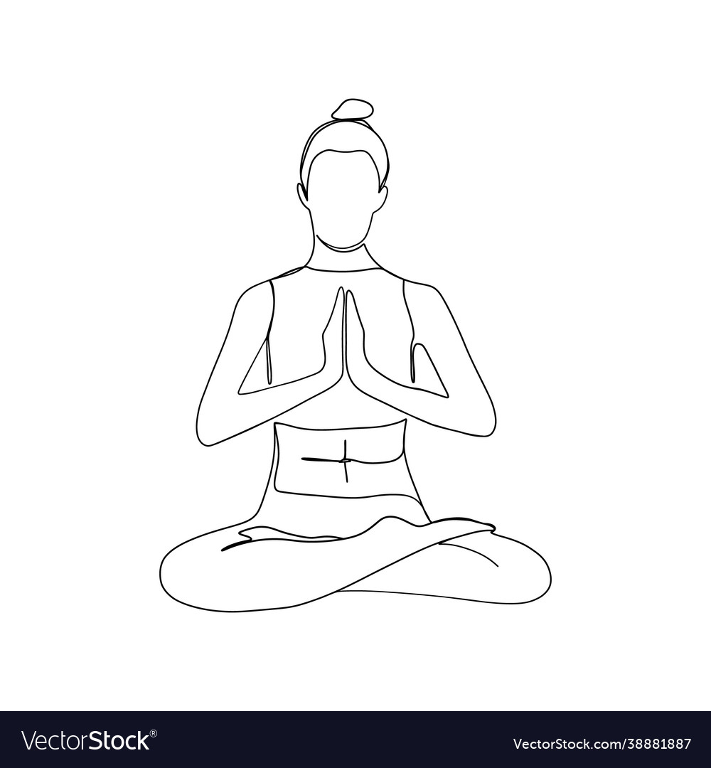 One continuous line yoga drawing woman sitting Vector Image