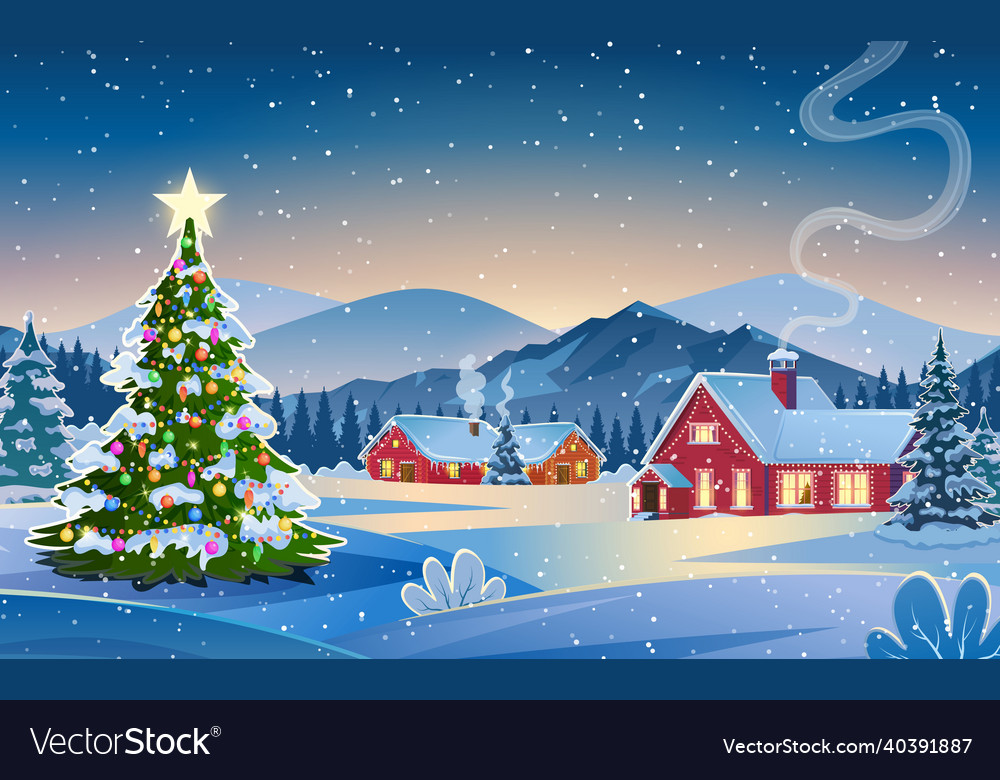 Winter snow landscape and houses Royalty Free Vector Image