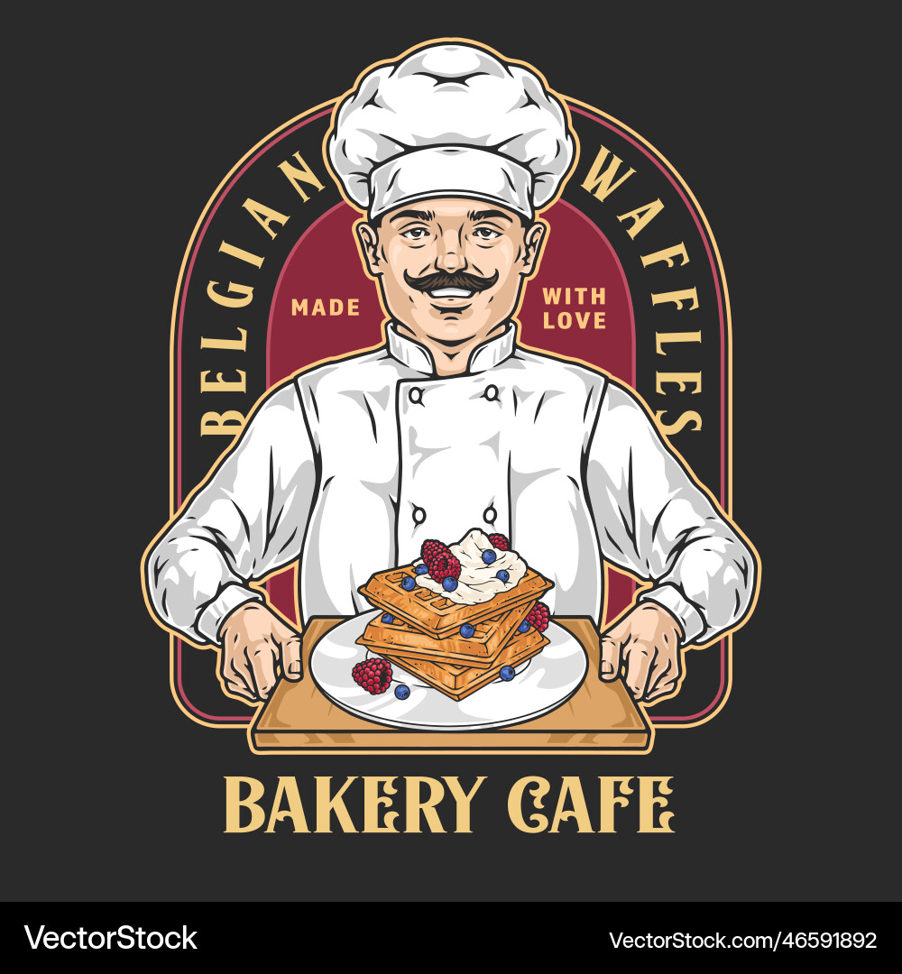 Belgian chef detailed colorful poster Royalty Free Vector