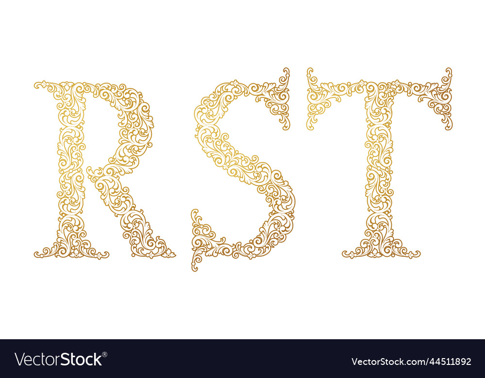 Gold Font Type Letters R S T Uppercase Baroque Vector Image