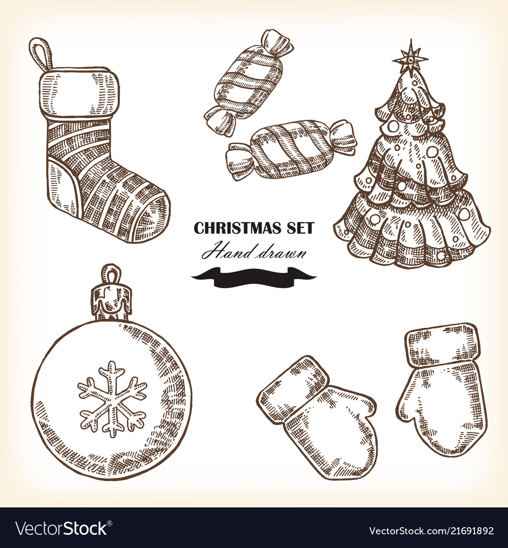 Hand drawn christmas set design element Royalty Free Vector