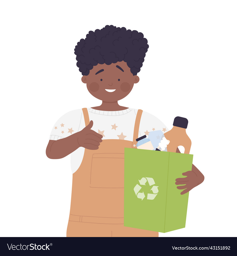 Kid collecting recycling waste Royalty Free Vector Image