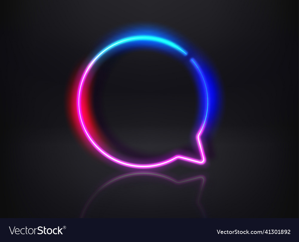 Neon Glowing Speech Bubble On Dark Background Vector Image