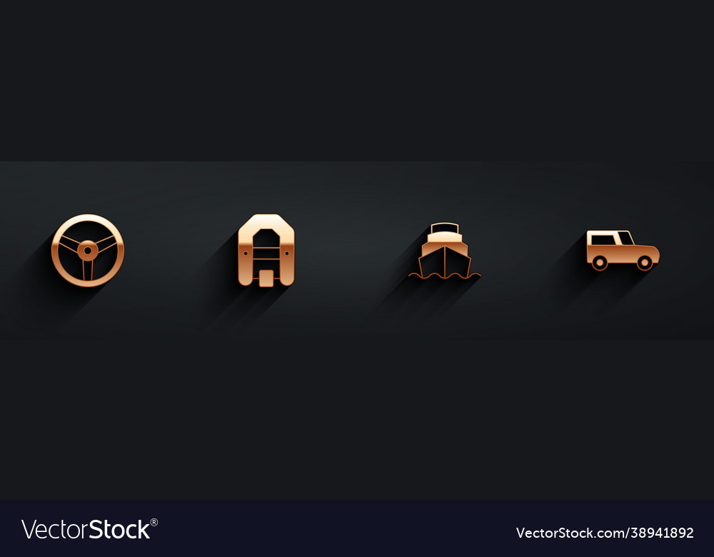 Set steering wheel rafting boat cruise ship Vector Image