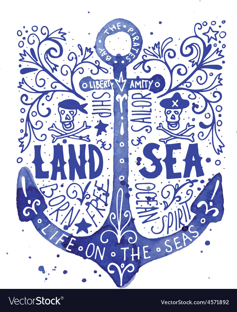 Watercolor vintage label with an anchor Royalty Free Vector