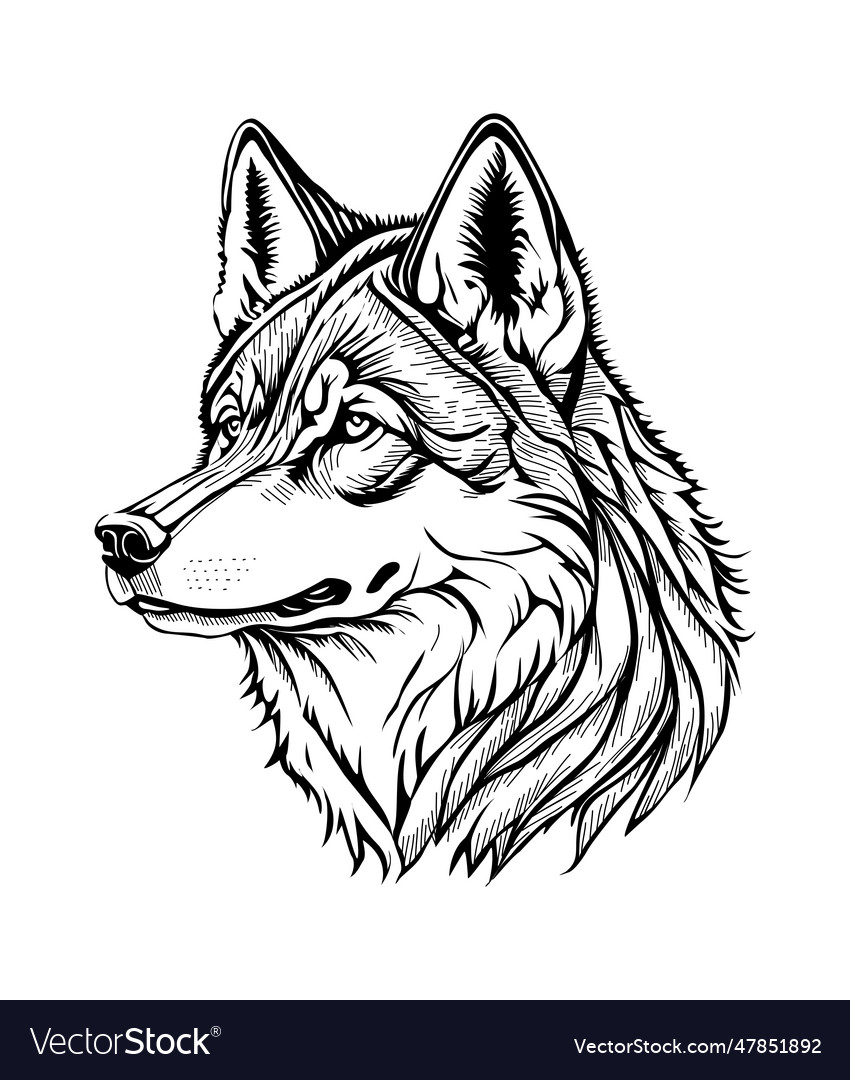 Wolf head black and white tattoo drawing Vector Image