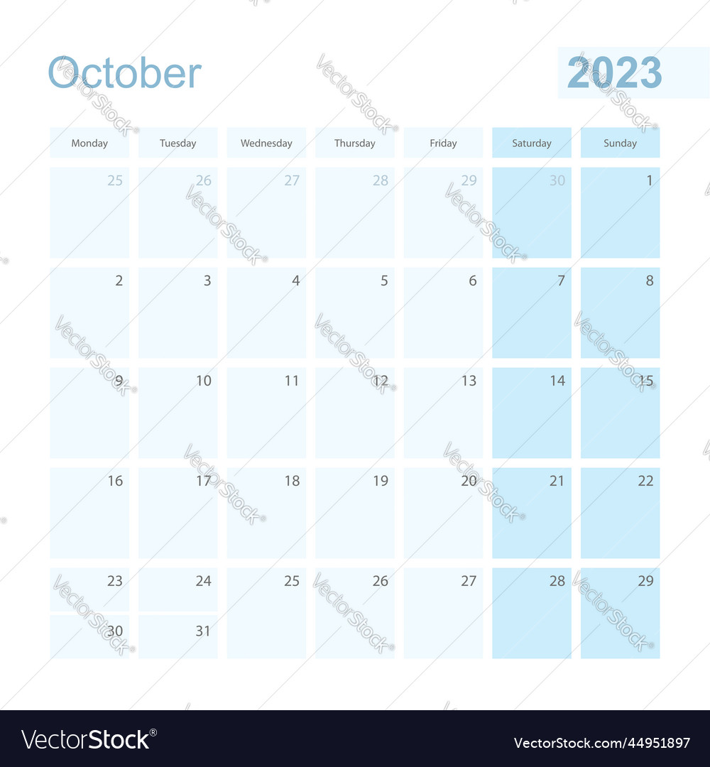 2023 october wall planner in blue pastel color Vector Image