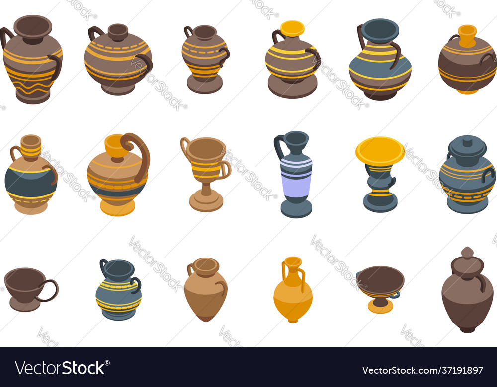 Amphora icons set isometric style vector image Amphora icons set isometric style