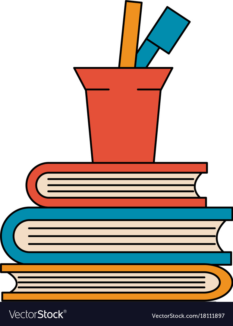 Books with cup pencils pen office icon image Vector Image