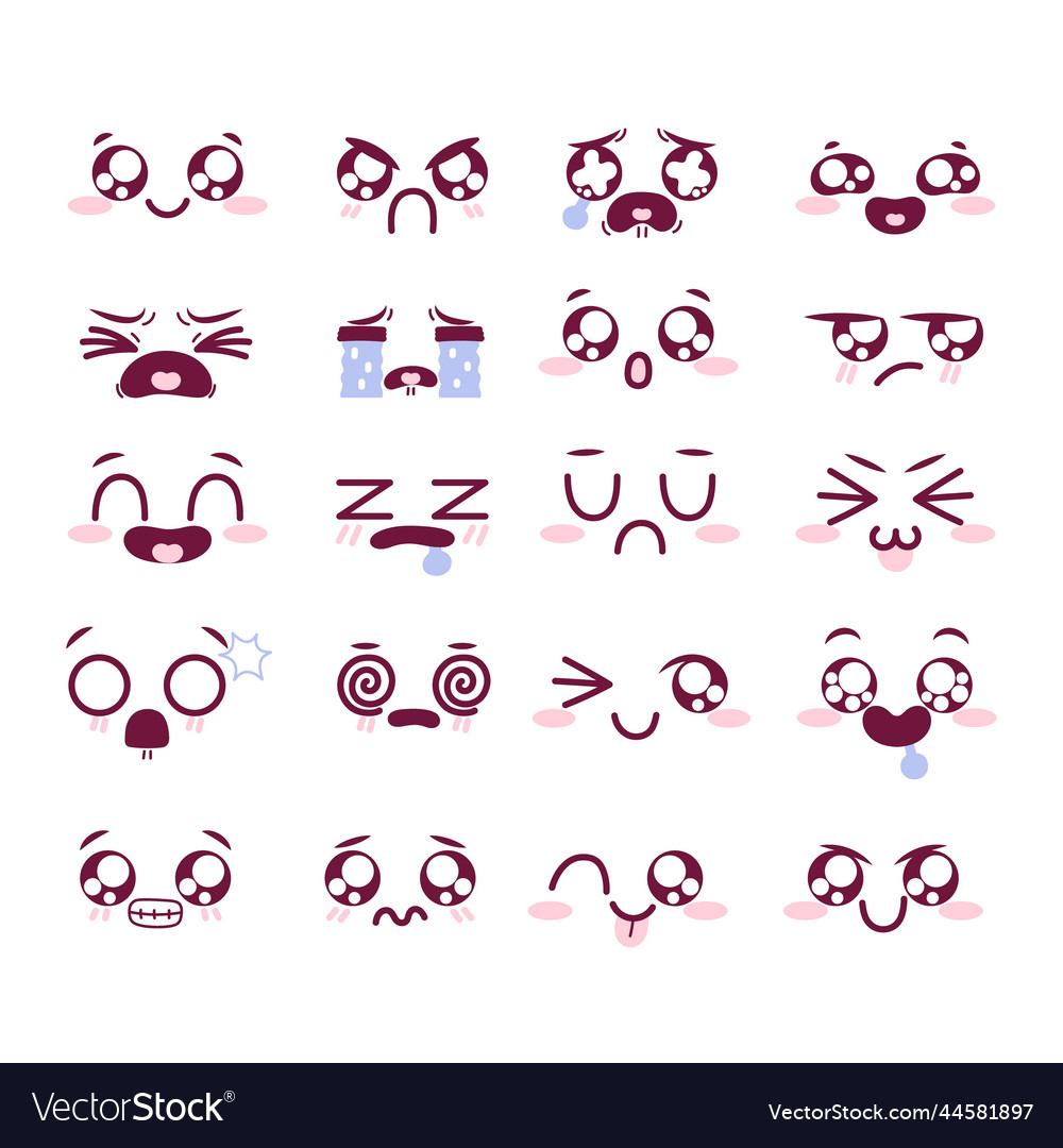 Hand drawn kawaii face collection Royalty Free Vector Image