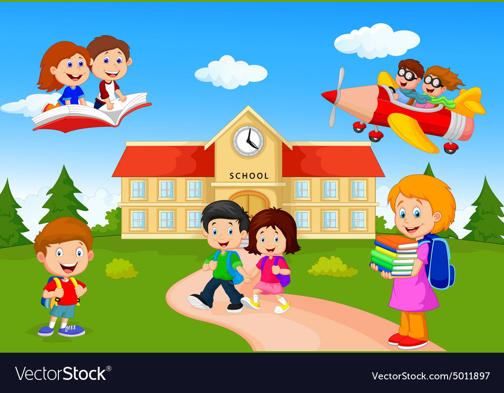 Happy School Children Cartoon