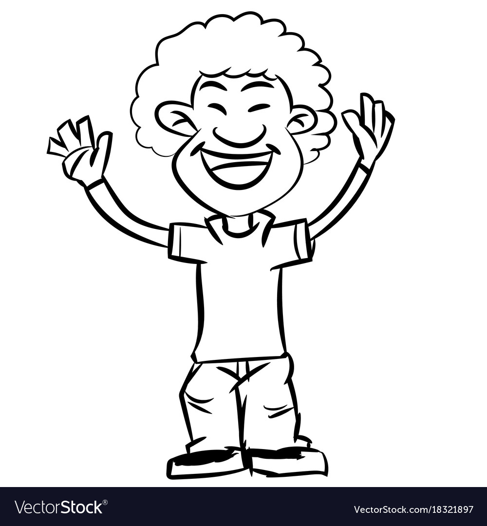 Line Drawing Cartoon Afro Boy Smiling Royalty Free Vector