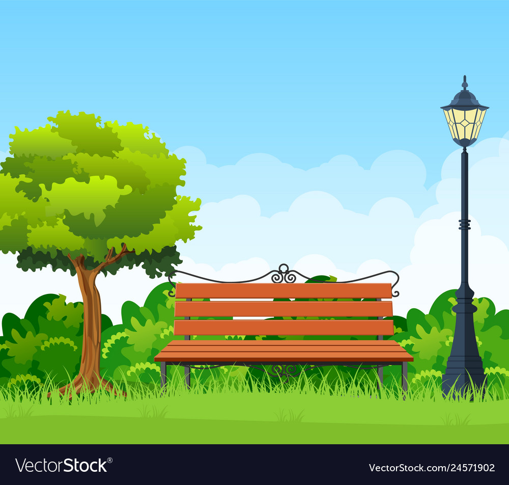 Bench with tree and lantern in the park Royalty Free Vector