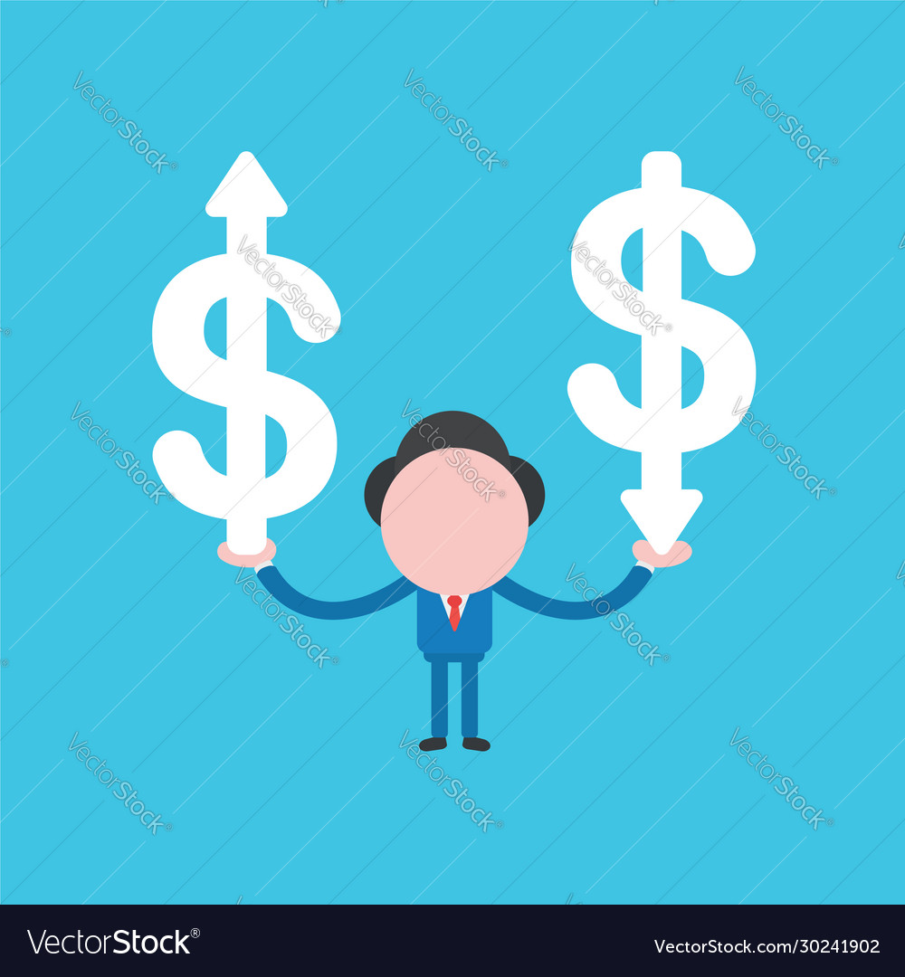 Businessman character holding dollar symbols Vector Image