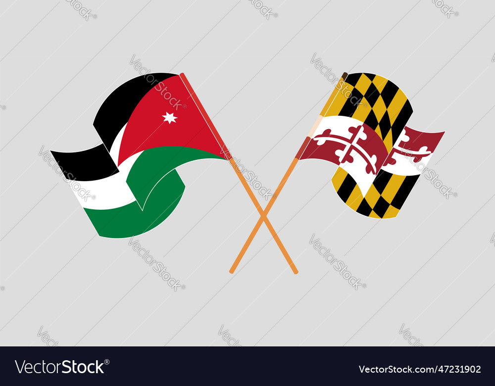 Crossed and waving flags of jordan and the state Vector Image