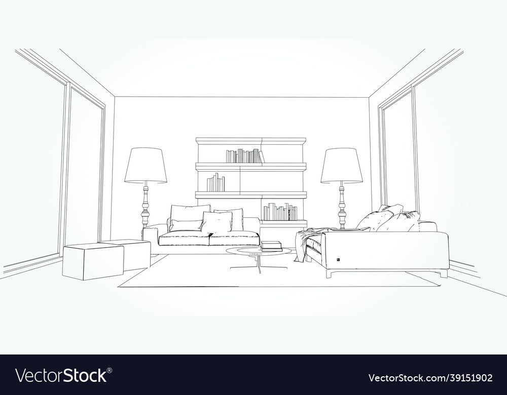 Linear sketch of an interior line living Vector Image