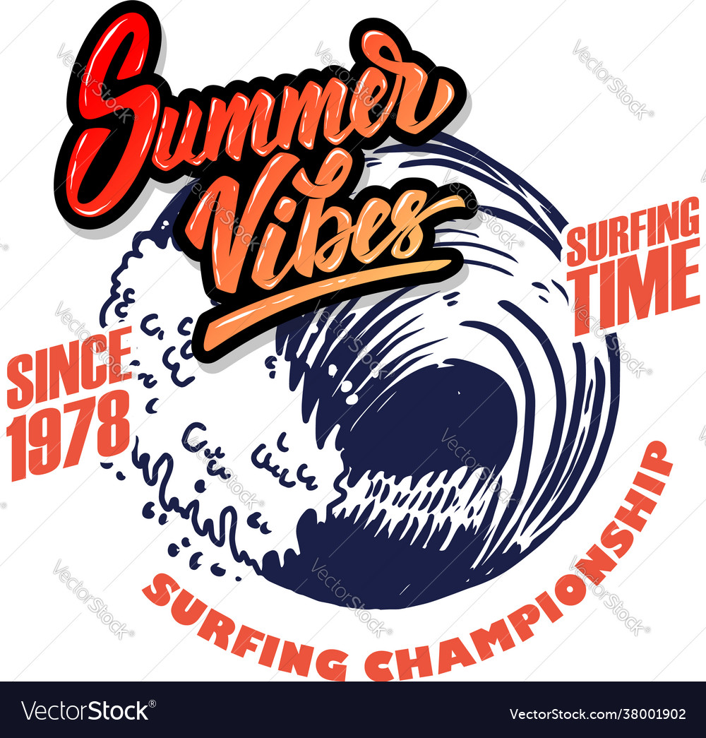 Summer vibes emblem template with sea waves Vector Image