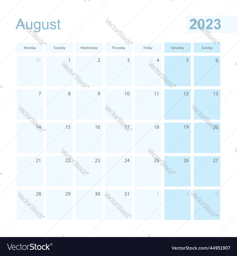 2023 august wall planner in blue pastel color Vector Image