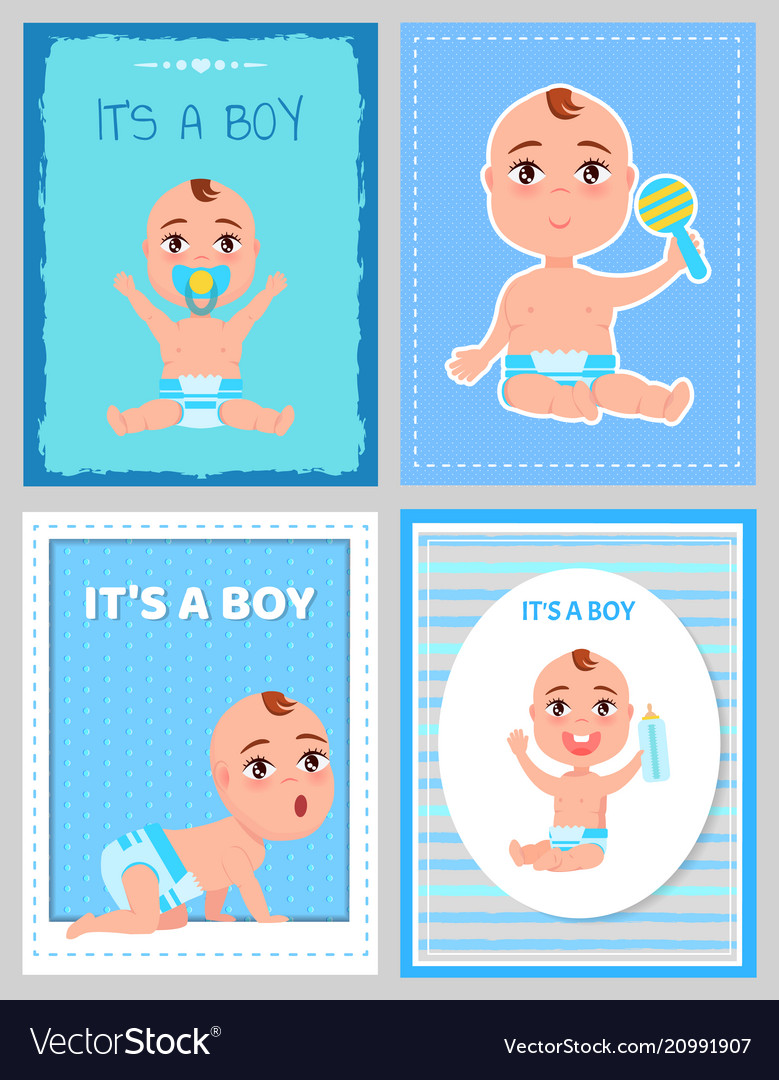 Its boy posters set with toddler infant in diaper Vector Image