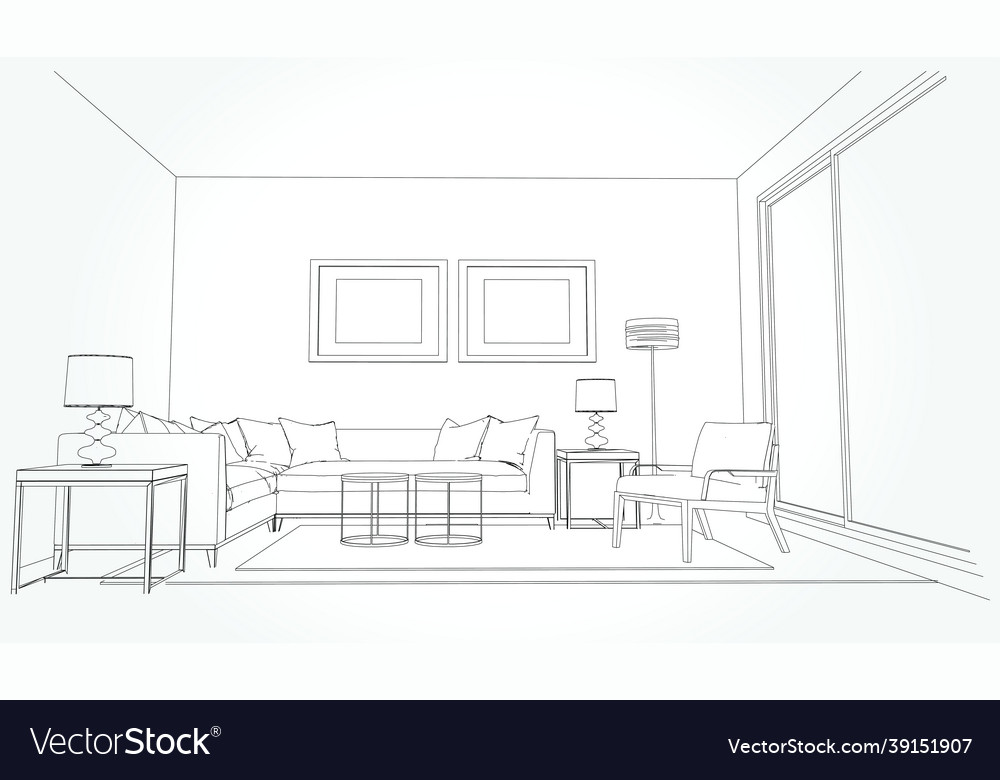 Linear sketch of an interior line living Vector Image